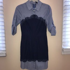 Kaylin Lace-Blocked Striped Shirt Dress